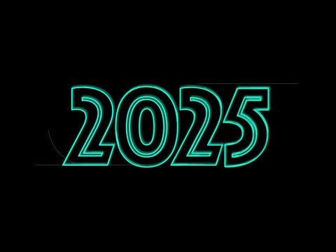 Jahreszahl 2025 in Petrol auf Schwarz geschrieben-Animiert