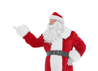 Fototapeta na wymiar Authentic Santa Claus standing on white background
