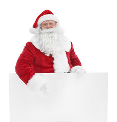 Authentic Santa Claus with poster on white background