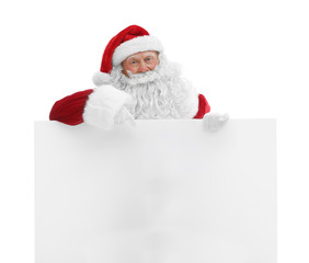 Naklejka premium Authentic Santa Claus with poster on white background