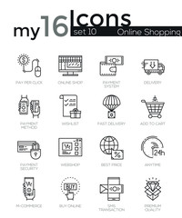 Modern thin line icons set of internet shopping