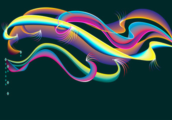 Fantasy abstract waves on a dark background. Vector image.