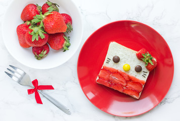 Funny animal face toast for kids with strawberry