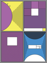 Posters with abstract forms, geometric style 80's, memphis. Retro-art for covers, banners, flyers and posters