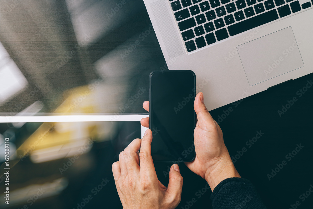Poster cyber security internet and networking concept.businessman hand working with vr screen padlock icon 