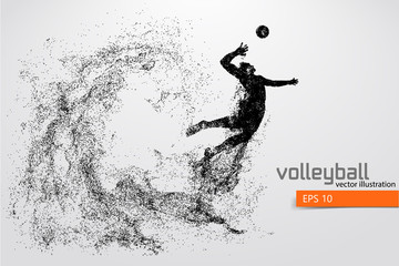 Silhouette of volleyball player. - obrazy, fototapety, plakaty