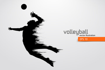 Silhouette of volleyball player. - obrazy, fototapety, plakaty