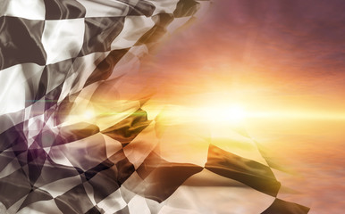 Checkered flag and sunny sky