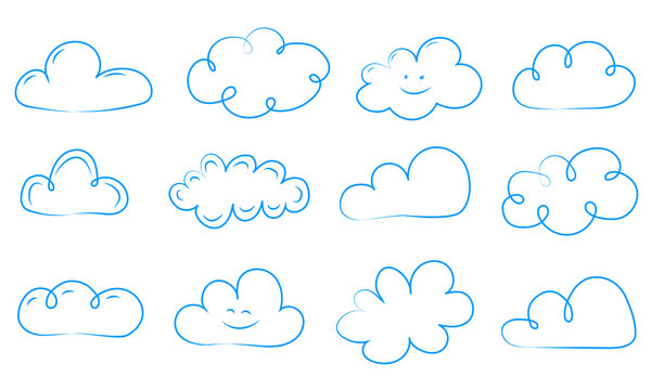 Set of funny hand drawn clouds. Vector.