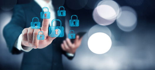 Internet security online business concept pointing security services