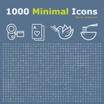 Set of 1000 Isolated Minimal Modern Simple Elegant White Thin Line Icons on Color Background