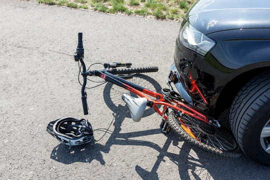 Fototapeta Close Up of a children's bicycle accident on the street
