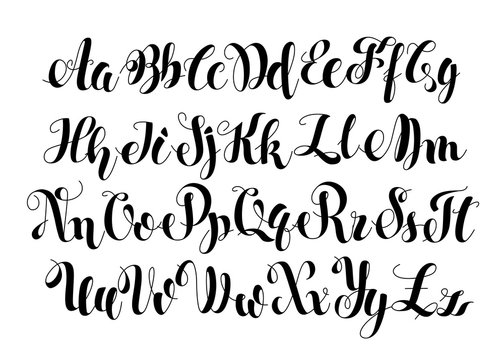 Handwritten Calligraphy Symbols. Black and white lettering. ABC Letters Modern Brushed. Painted English Alphabet. Education. Vector illustration Brush Script. Light Background