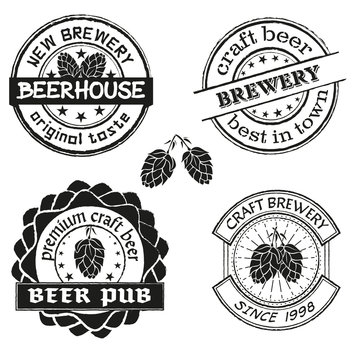 Vintage Brewery Logo, Emblems And Badges Set. Collection Of Vintage Brewing Company Labels.