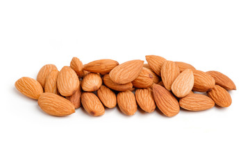 Almond nuts with white isolated color background