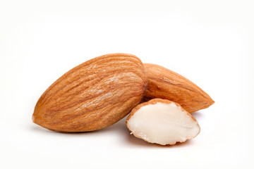 Almond nuts with white isolated color background
