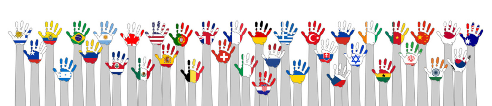 world flags with hands