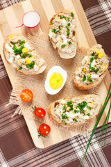 Crispy baguette or sandwiches with mackerel or tuna fish paste