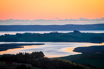 green hills at sunset, landscape picture