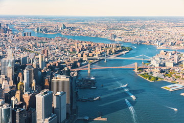 Aerial view of the Lower East Side of Manhattan the Brooklyn and Manhattan bridges