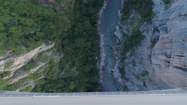 Aerial view of Durdevica Tara arc bridge in the mountains, One of the highest automobile bridges in Europe.