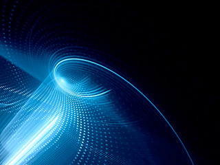 Abstract background element. Fractal graphics series. Curves, blurs and twisted grids composition. Blue and black colors.