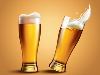 Glass beer cup with splashing beer