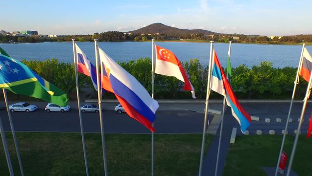 Flags of the World. Canberra by Lake Burley Griffen, Australian Government Embassy, A.C.T
