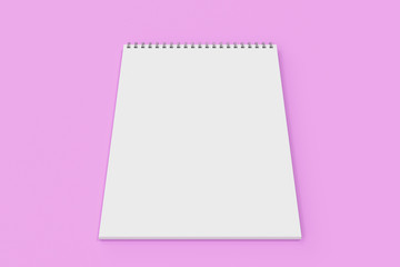 Blank white notebook with metal spiral bound on violet background