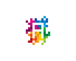 Letter A Pixel Color Mosaic Icon Logo Design Element