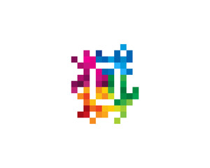 Letter O Pixel Color Mosaic Icon Logo Design Element