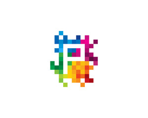 Letter P Pixel Color Mosaic Icon Logo Design Element