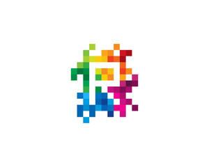 Letter R Pixel Color Mosaic Icon Logo Design Element