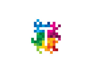 Letter T Pixel Color Mosaic Icon Logo Design Element
