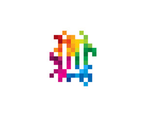 Letter W Pixel Color Mosaic Icon Logo Design Element