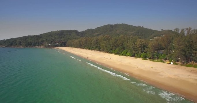 Ascending Drone Shot Over Quiet Nai Thon Beach in Phuket, Thailand
