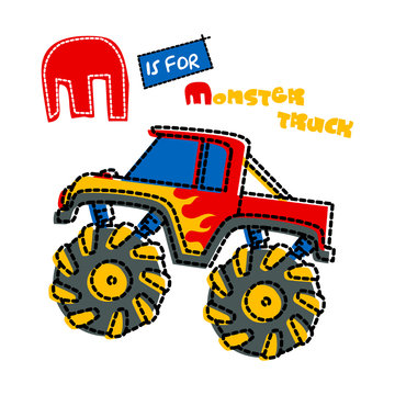 monster truck - artwork for children wear in custom colors - separate layer.