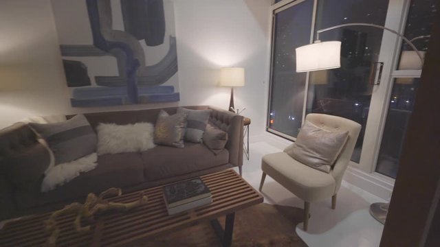 inside modern condo in downtown toronto night