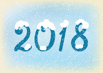 Christmas snowy coverfor calendar 2018 year on the snowfall background in retro style