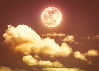 Obraz na płótnie Canvas Night sky with bright full moon, serenity nature background. Sepia tone.