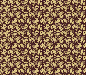 Floral golden ornament. Seamless abstract classic background with flowers. Pattern with repeating elements