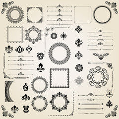 Vintage set of classic elements. Different elements for decoration and design frames, cards, menus, backgrounds and monograms. Classic patterns. Set of vintage patterns