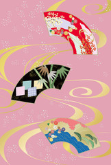 3つの扇と流水紋