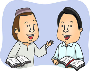 Man Muslim Christian Quran Bible Conversation