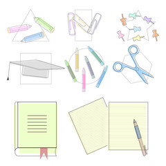 Back to school supplies, vector isolated objects, flat simple design  