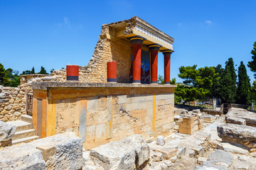 Scenic ruins of the Minoan Palace of Knossos on Crete, Greece