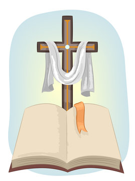 cross with white cloth over bible clip art preview