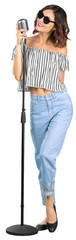 young girl with microphone sings