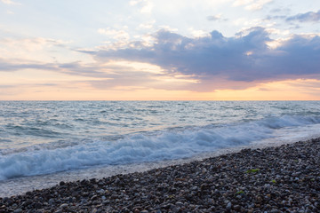 Sea surf on a stony beach.
