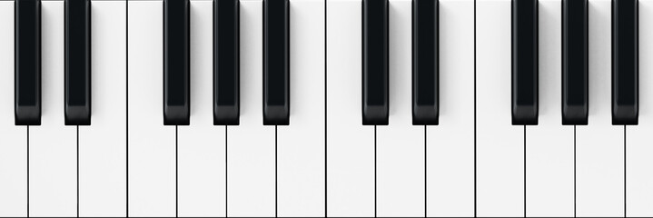 White and black piano keys background. 3D illustration - obrazy, fototapety, plakaty